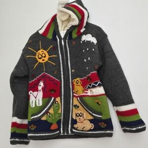 Colorful Knit Hooded Cardigan